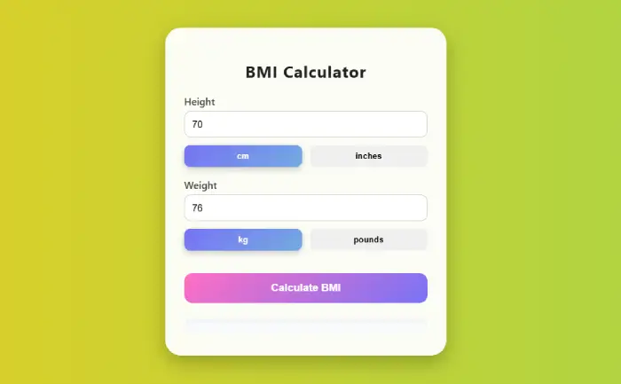 Beautiful BMI Calculator with Unit Conversion