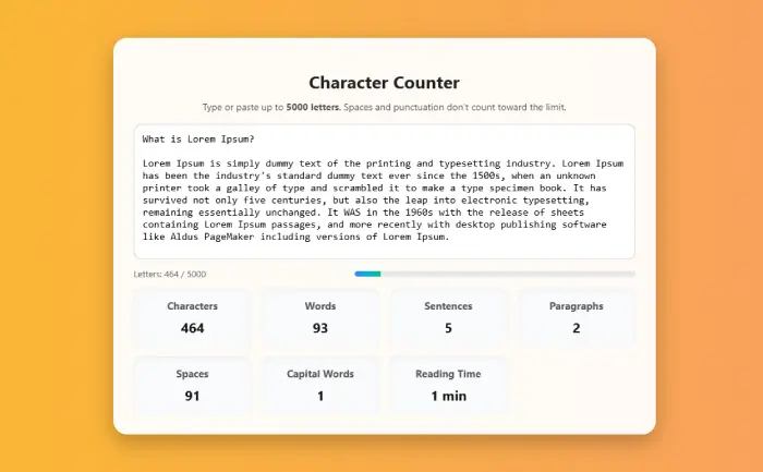 Character Counter with Word, Sentence & Reading Time Stats